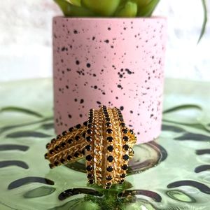 Vintage Gold Black Rhinestone Huggie Statement Clip Earrings